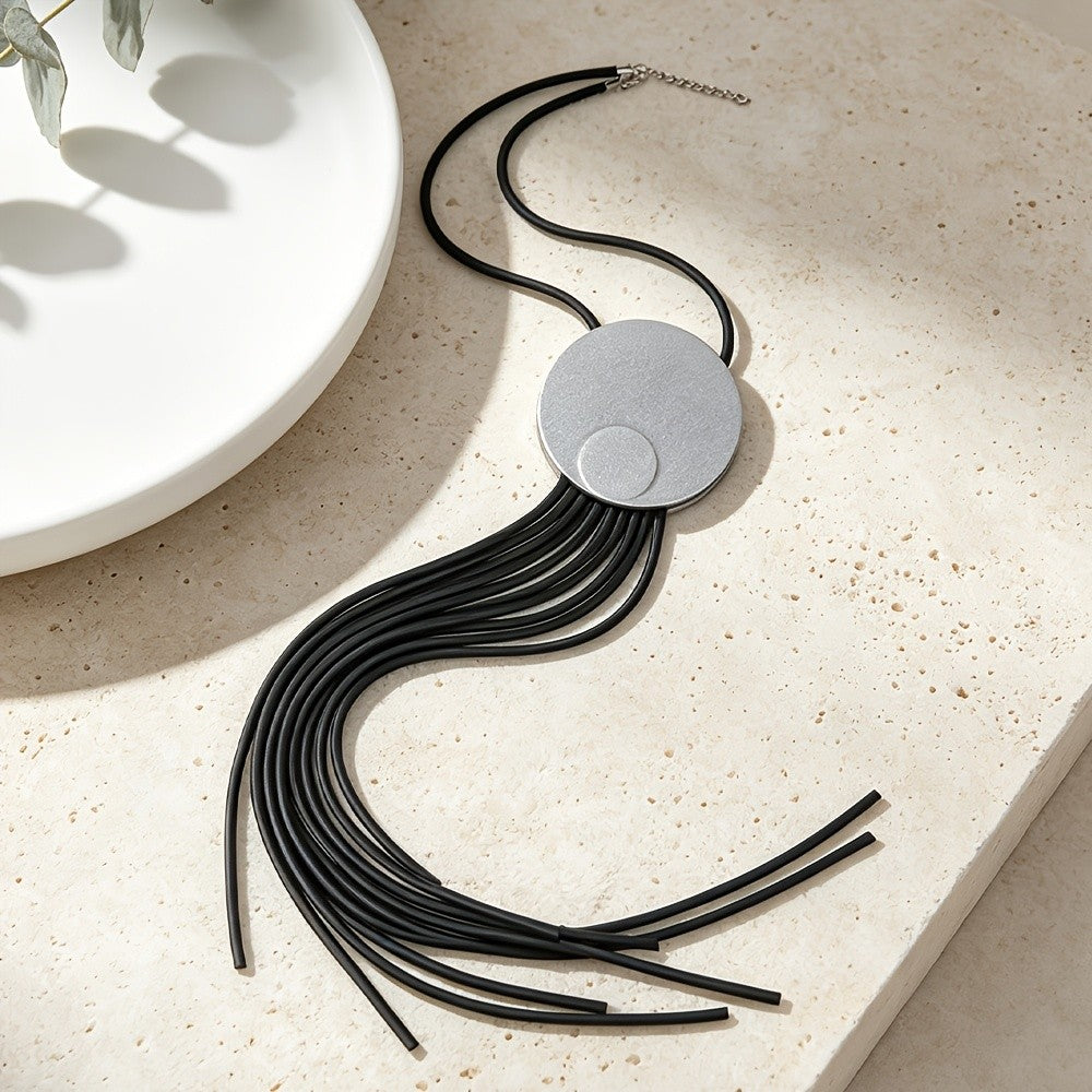 Black Circle Tassel Necklace