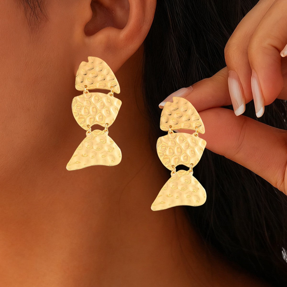 Vintage Textured Fish Drop Earrings
