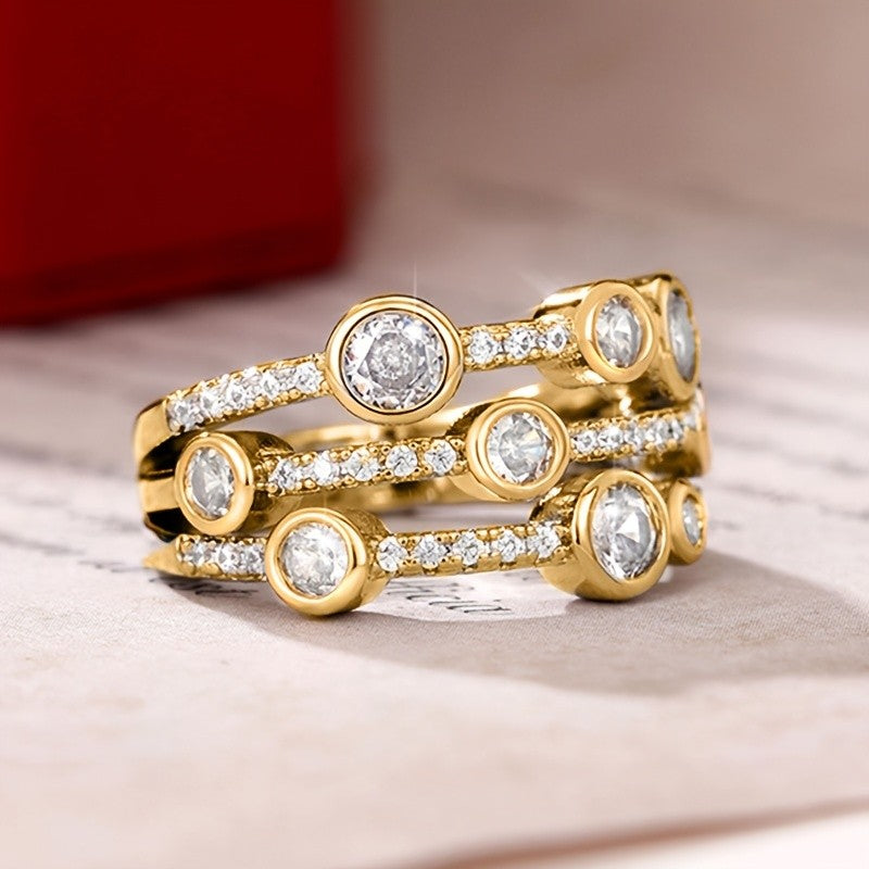 Three-Row Bubble Stone Ring