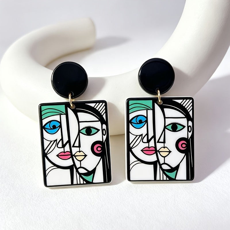 Abstract Cubist Face Drop Earrings