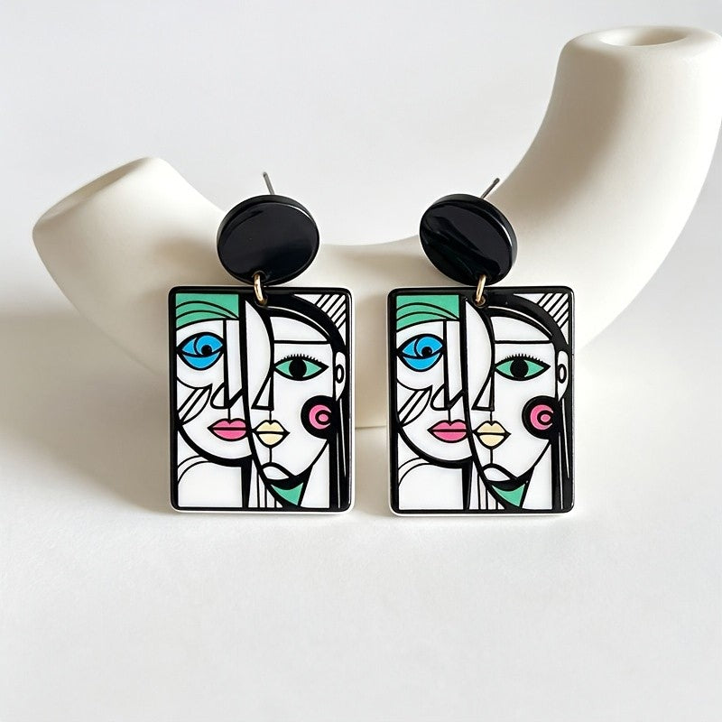 Abstract Cubist Face Drop Earrings