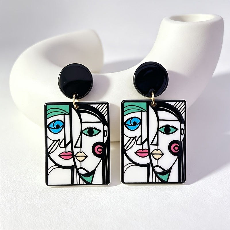 Abstract Cubist Face Drop Earrings