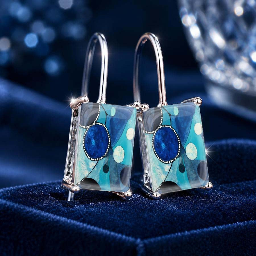 Vintage Square Glass Drop Earrings