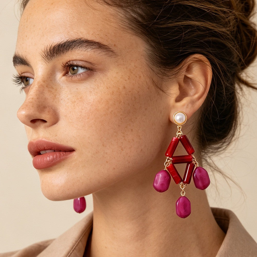 Vintage Geometric Resin Drop Earrings