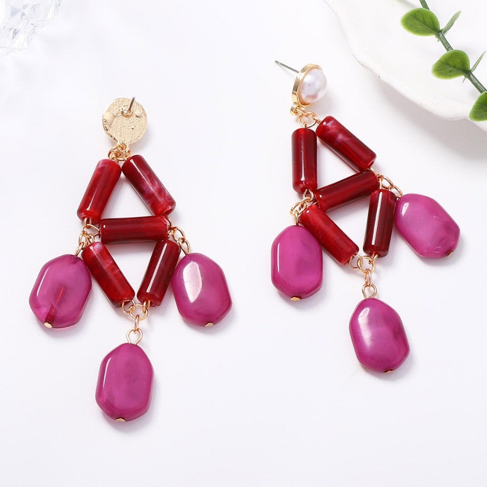 Vintage Geometric Resin Drop Earrings