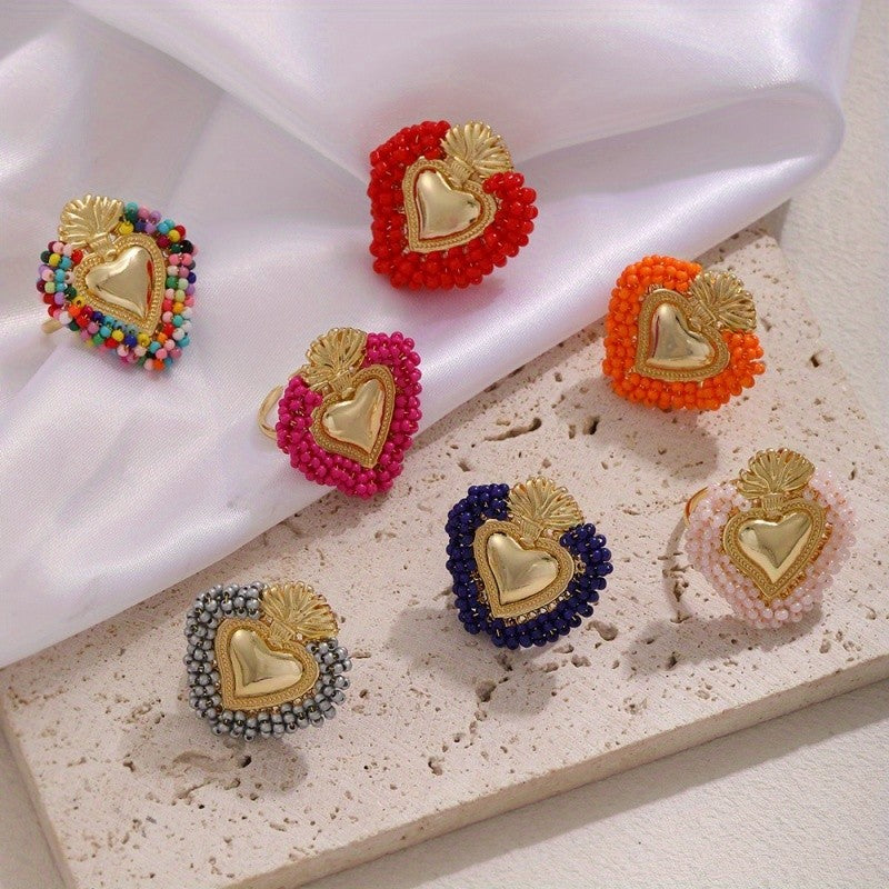 18k Beaded Heart Open Ring
