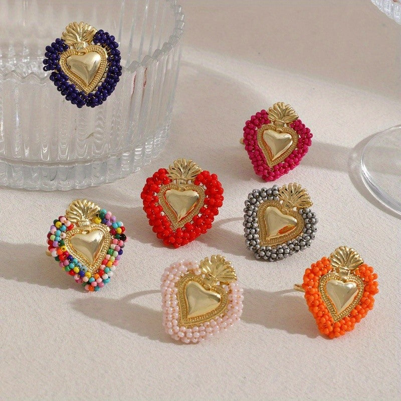 18k Beaded Heart Open Ring