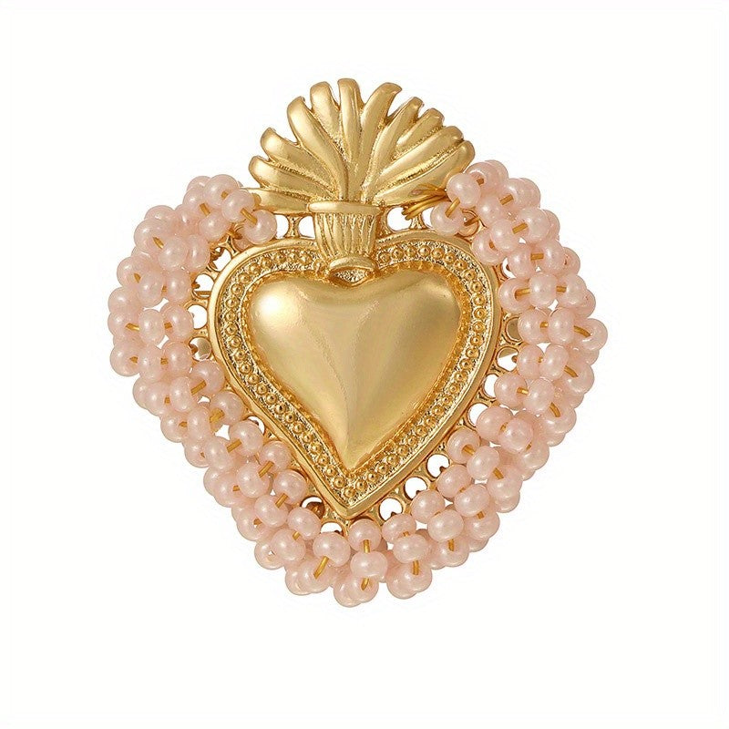18k Beaded Heart Open Ring