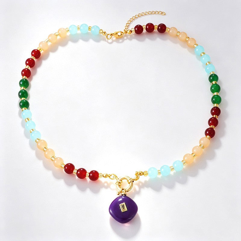 18k Multicolor Beaded Layered Necklace
