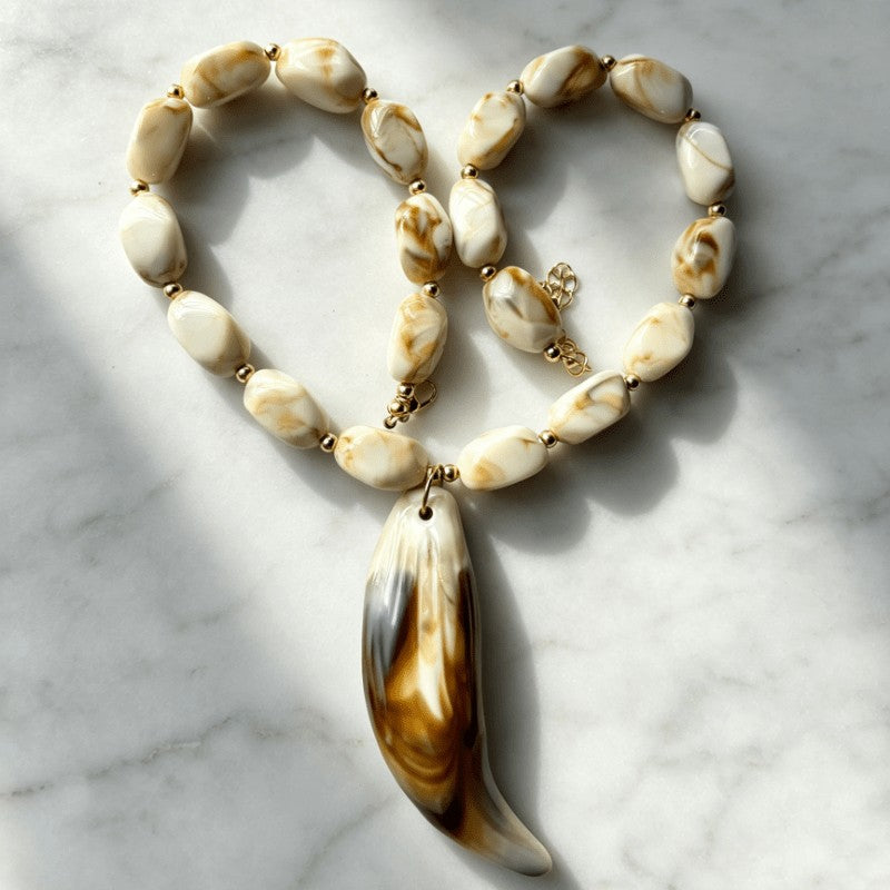 Boho Marbled Bead Pendant Necklace