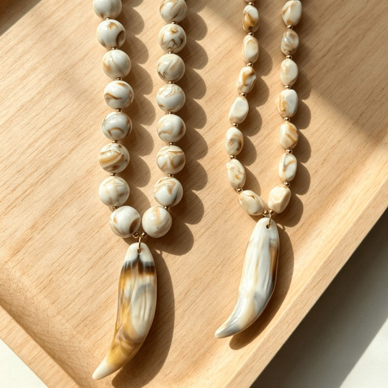 Boho Marbled Bead Pendant Necklace