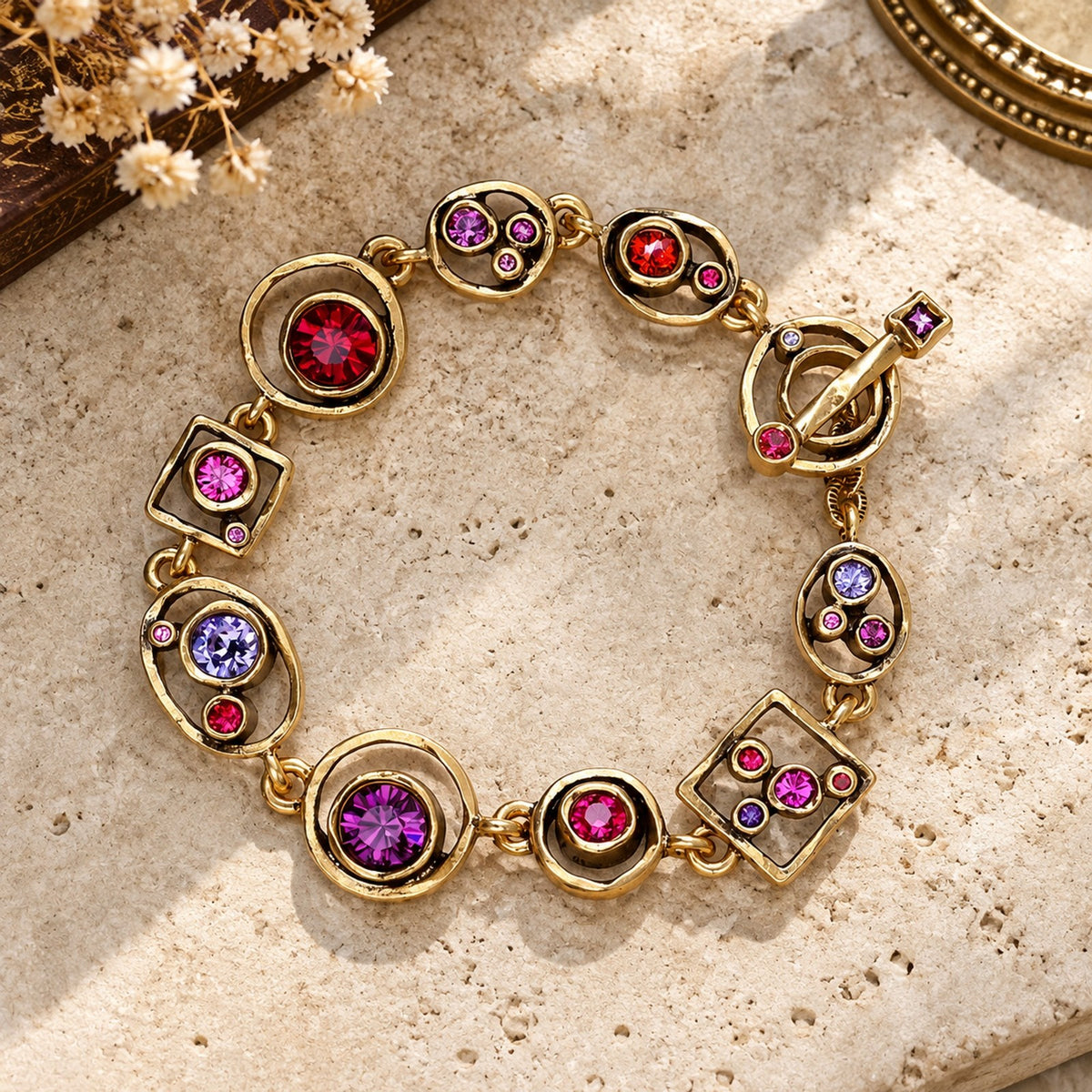 18k Geometric Multi-Stone Link Bracelet