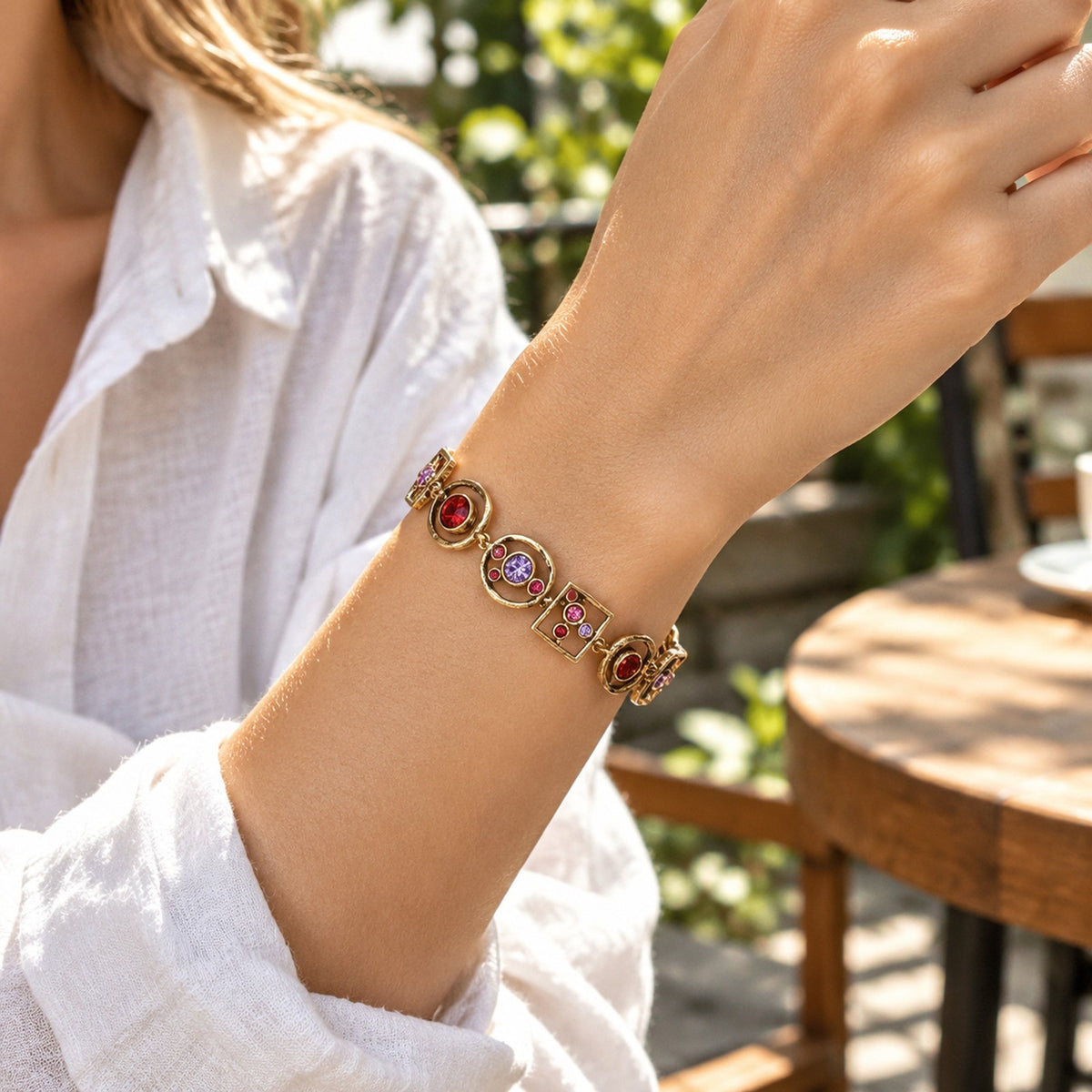 18k Geometric Multi-Stone Link Bracelet