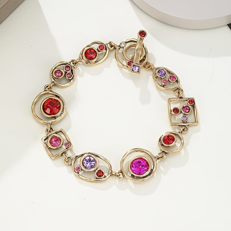 18k Geometric Multi-Stone Link Bracelet