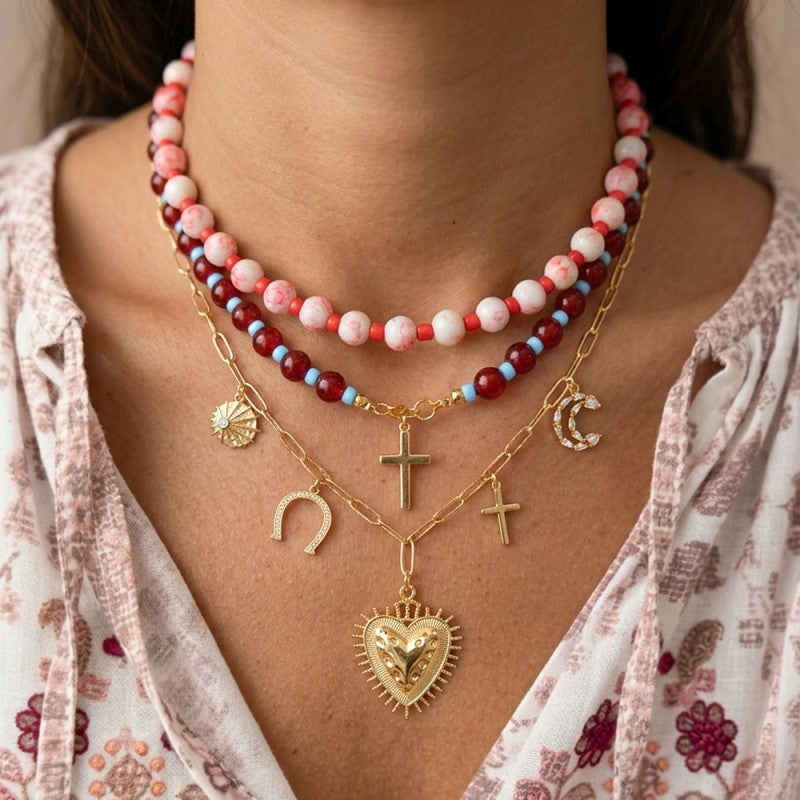 18k Beaded Charm Layered Necklace