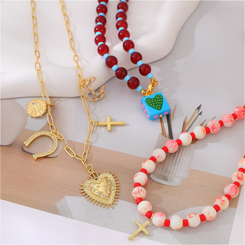 18k Beaded Charm Layered Necklace