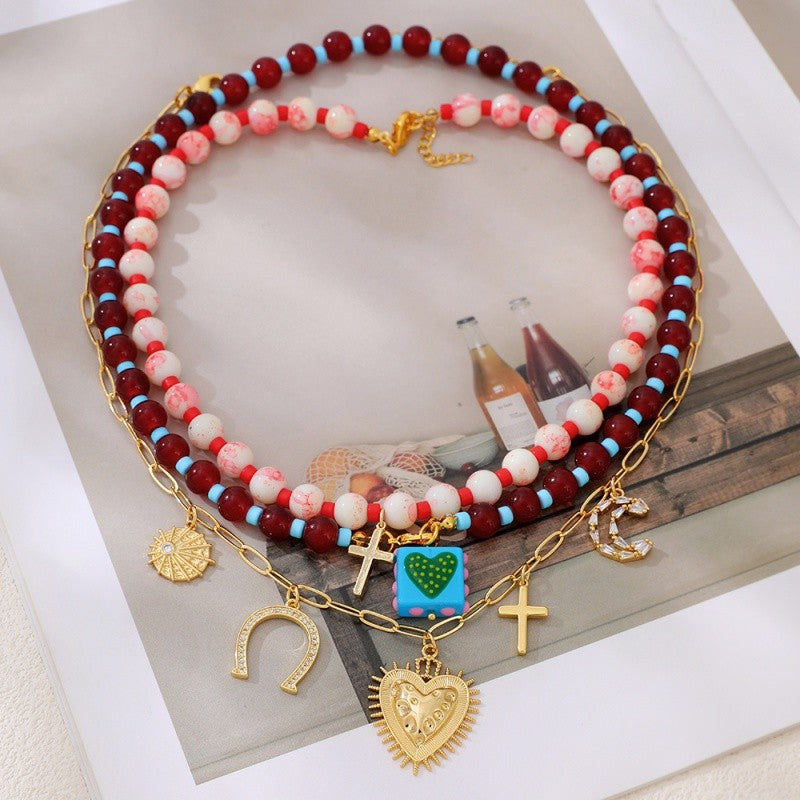18k Beaded Charm Layered Necklace