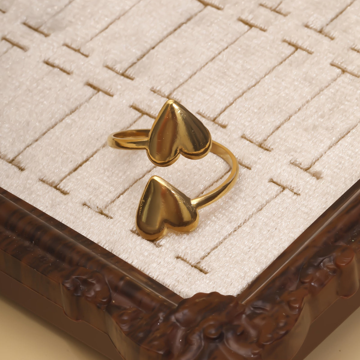 18k Double Heart Adjustable Ring