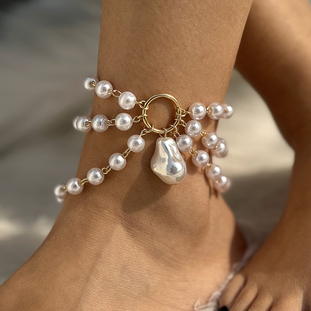 Multi-Layer Irregular Pearl Anklet