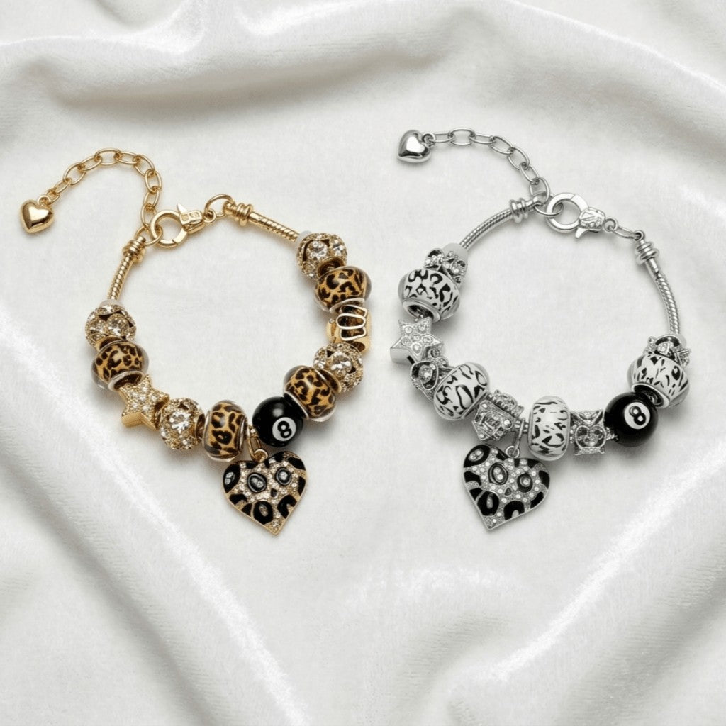 Leopard Print Beaded Charm Bracelet