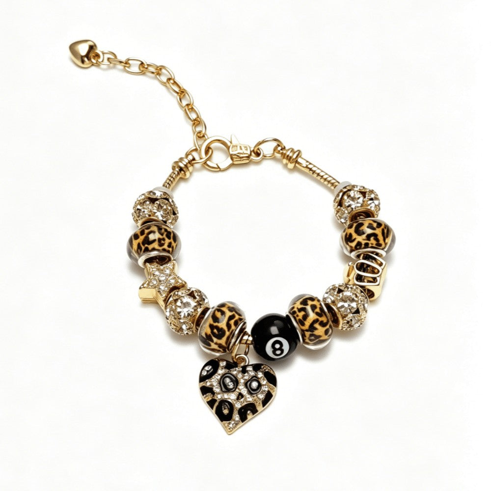 Leopard Print Beaded Charm Bracelet