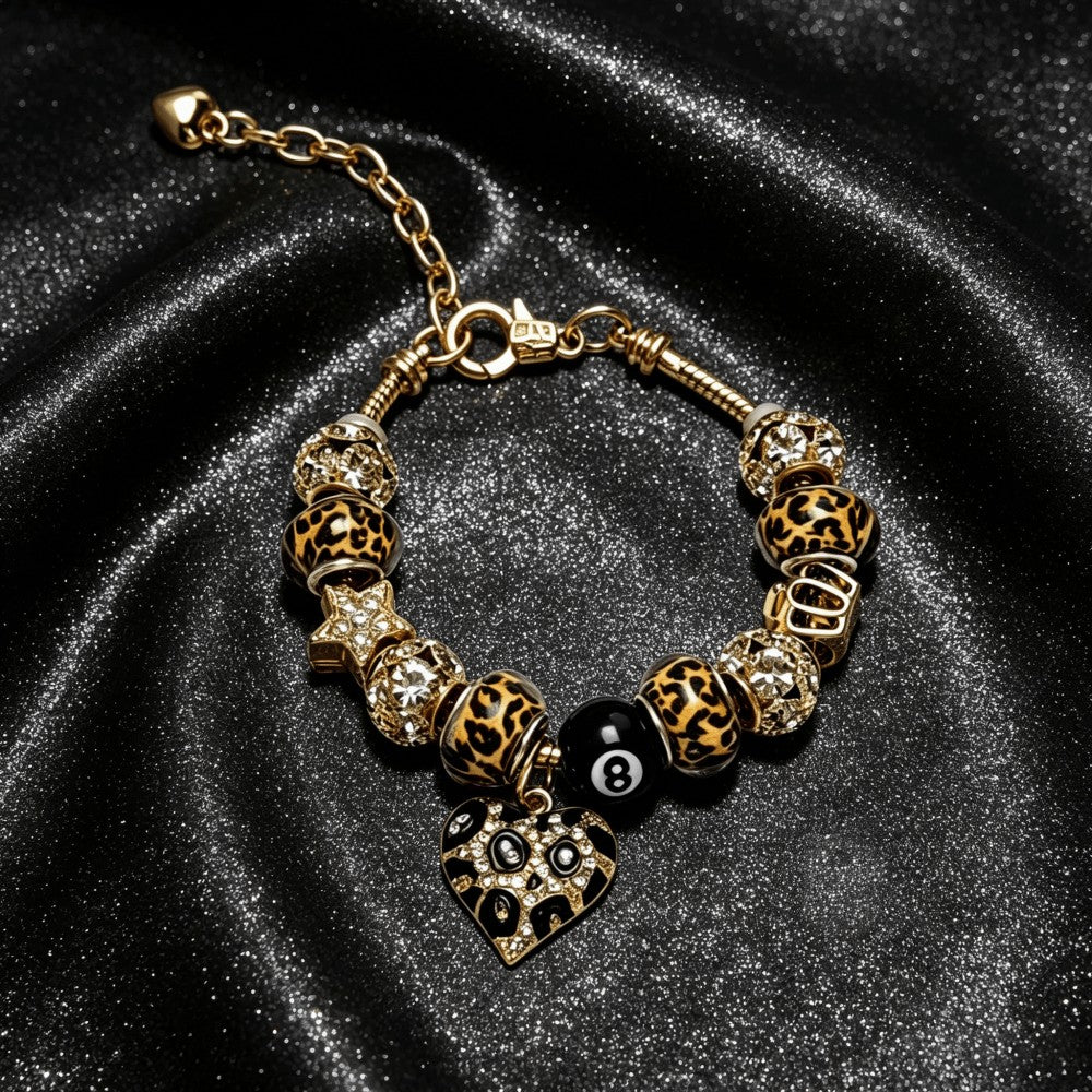 Leopard Print Beaded Charm Bracelet