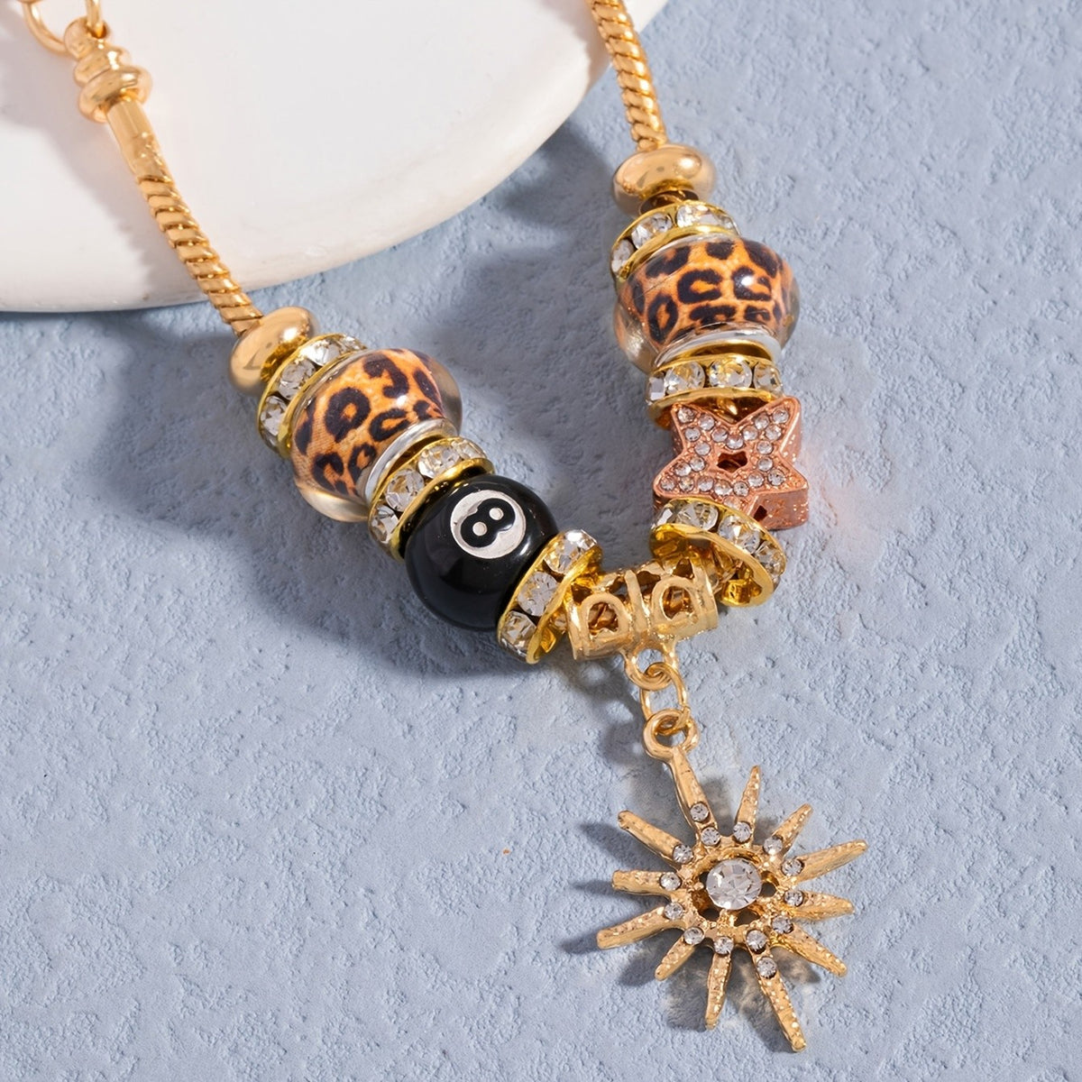 Leopard Print Bead Charm Bracelet