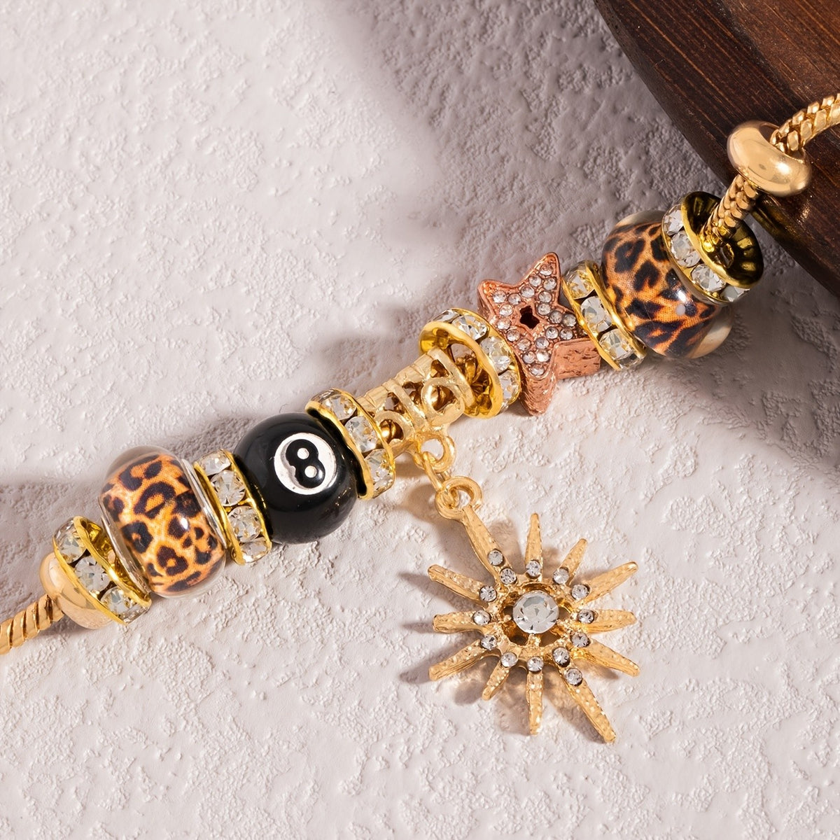Leopard Print Bead Charm Bracelet