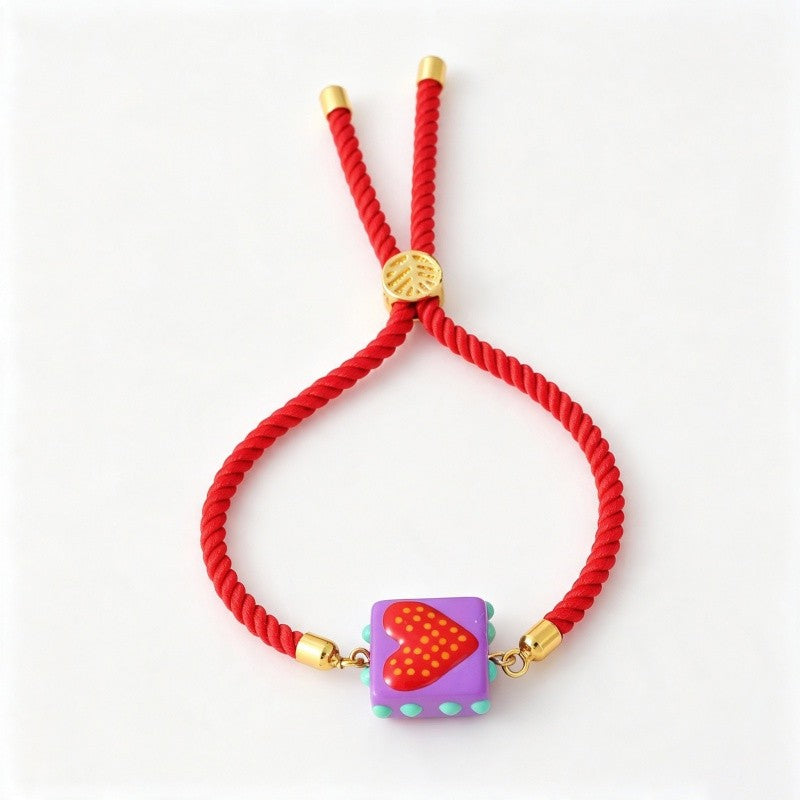 Colorful Square Heart Charm Bracelet