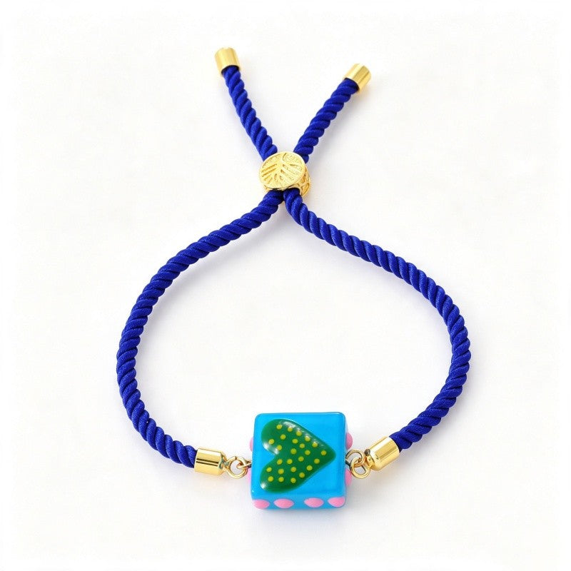 Colorful Square Heart Charm Bracelet