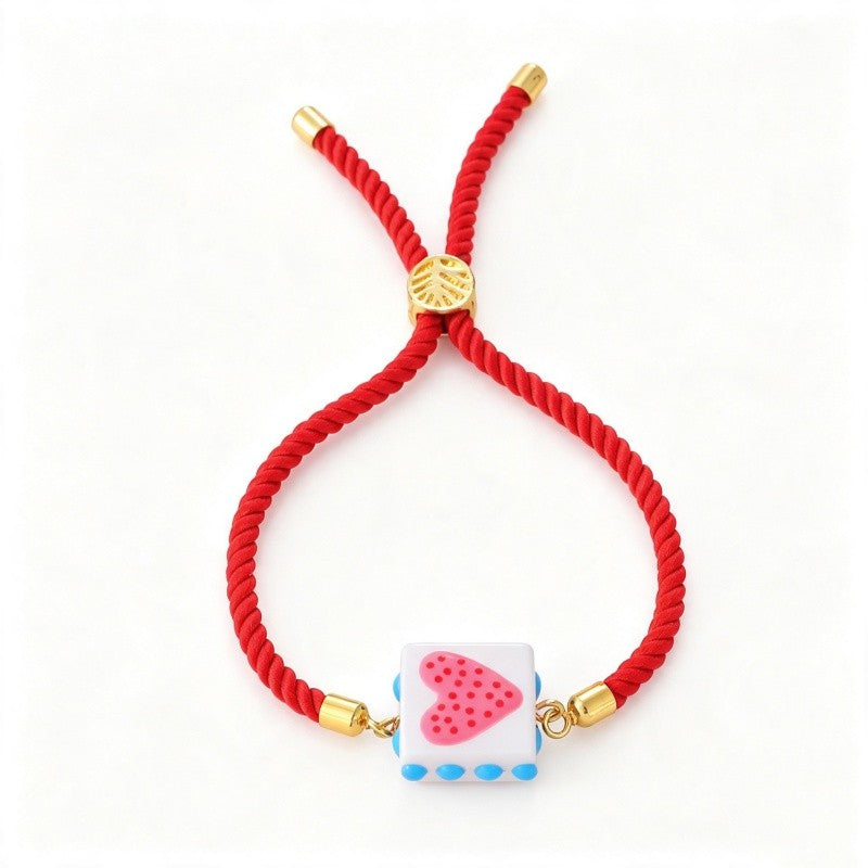 Colorful Square Heart Charm Bracelet