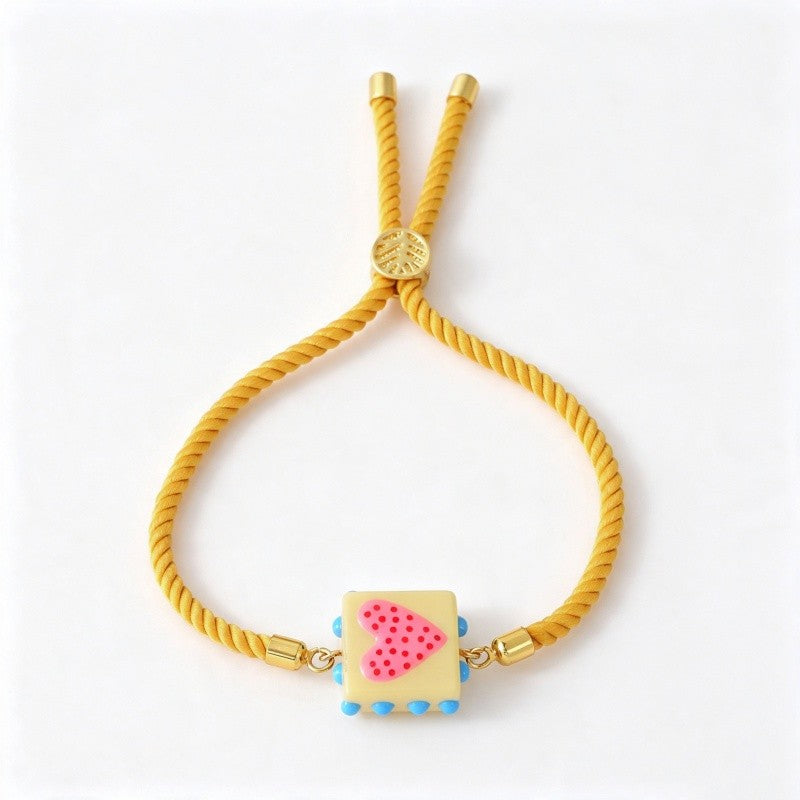 Colorful Square Heart Charm Bracelet