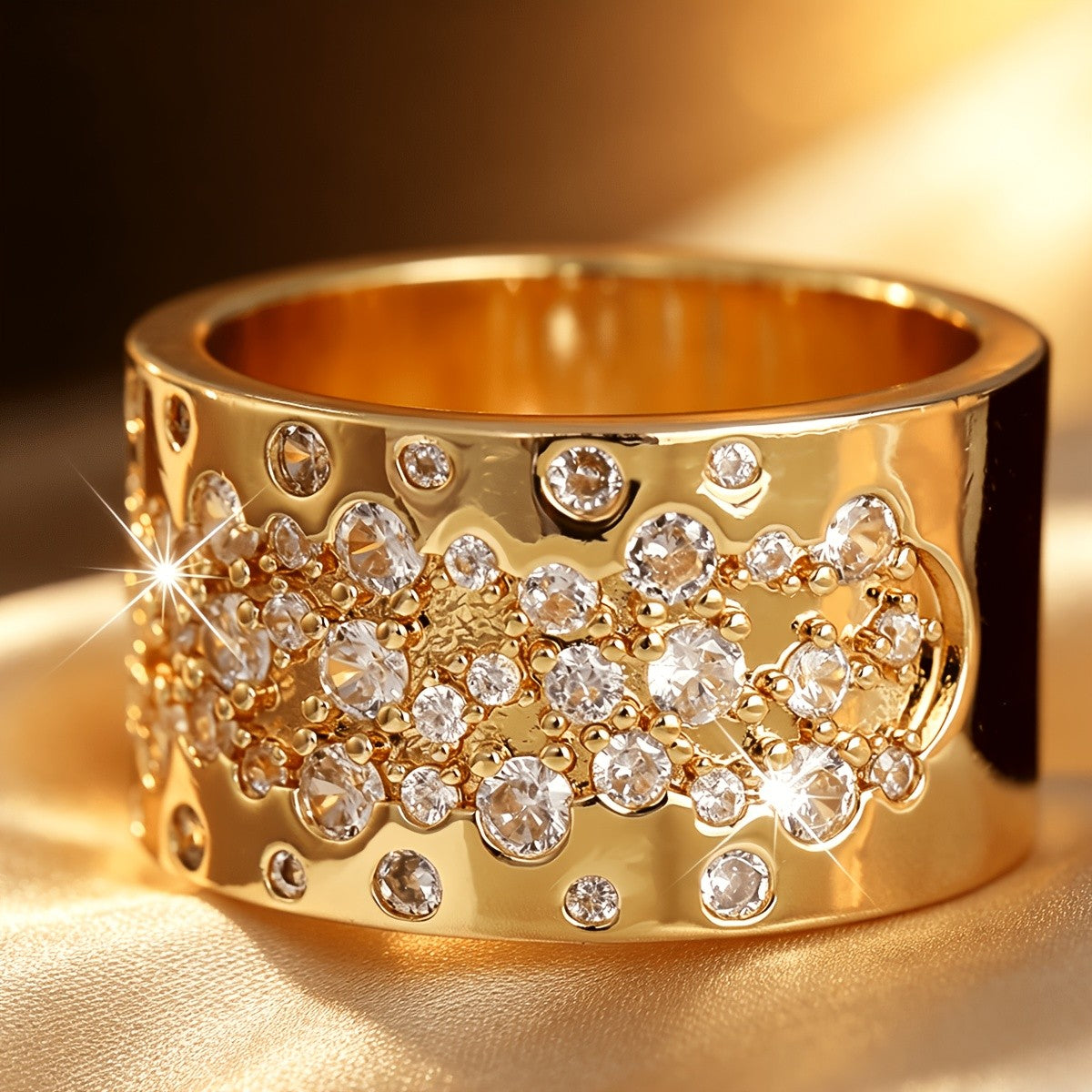 Wide Band Irregular Zircon Ring