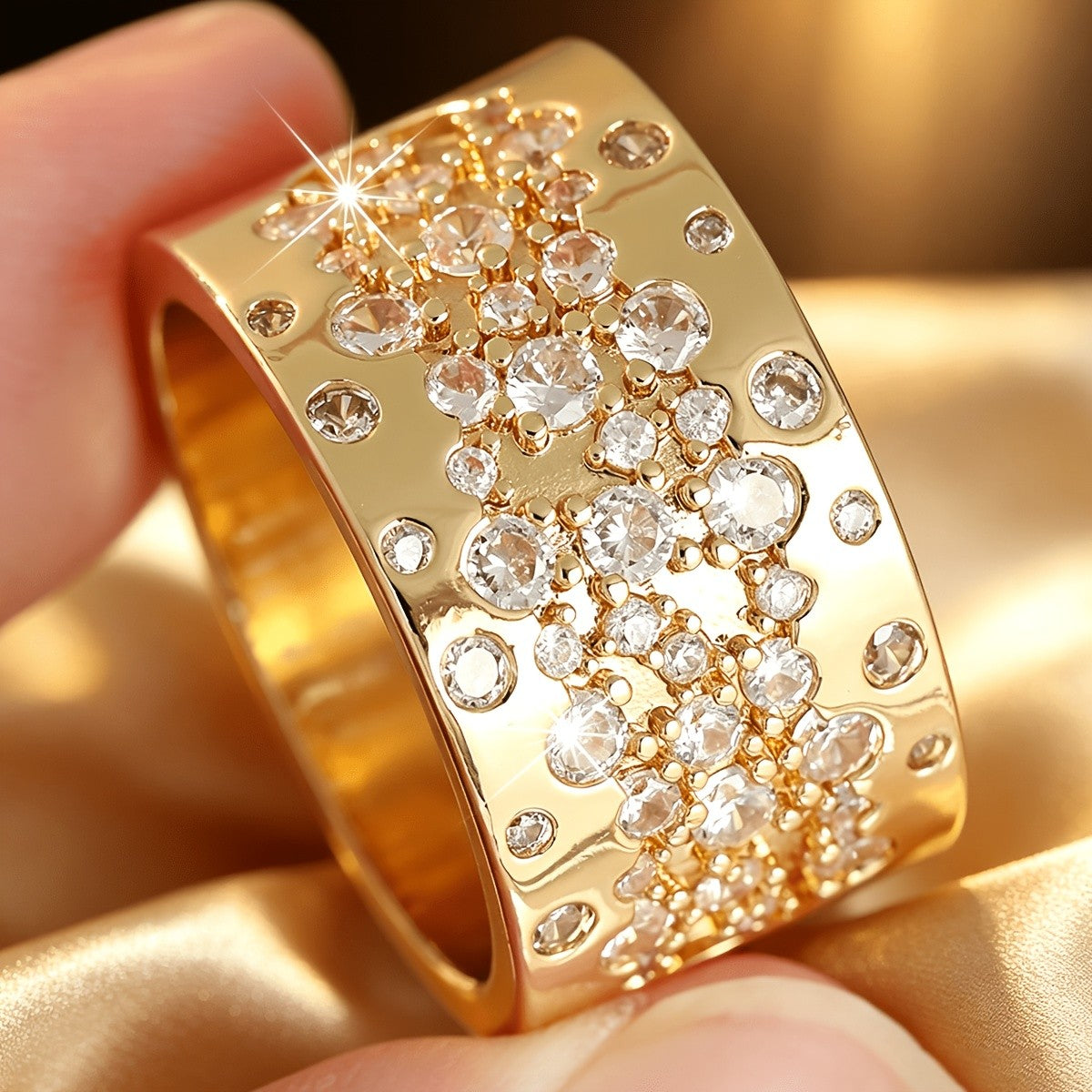 Wide Band Irregular Zircon Ring