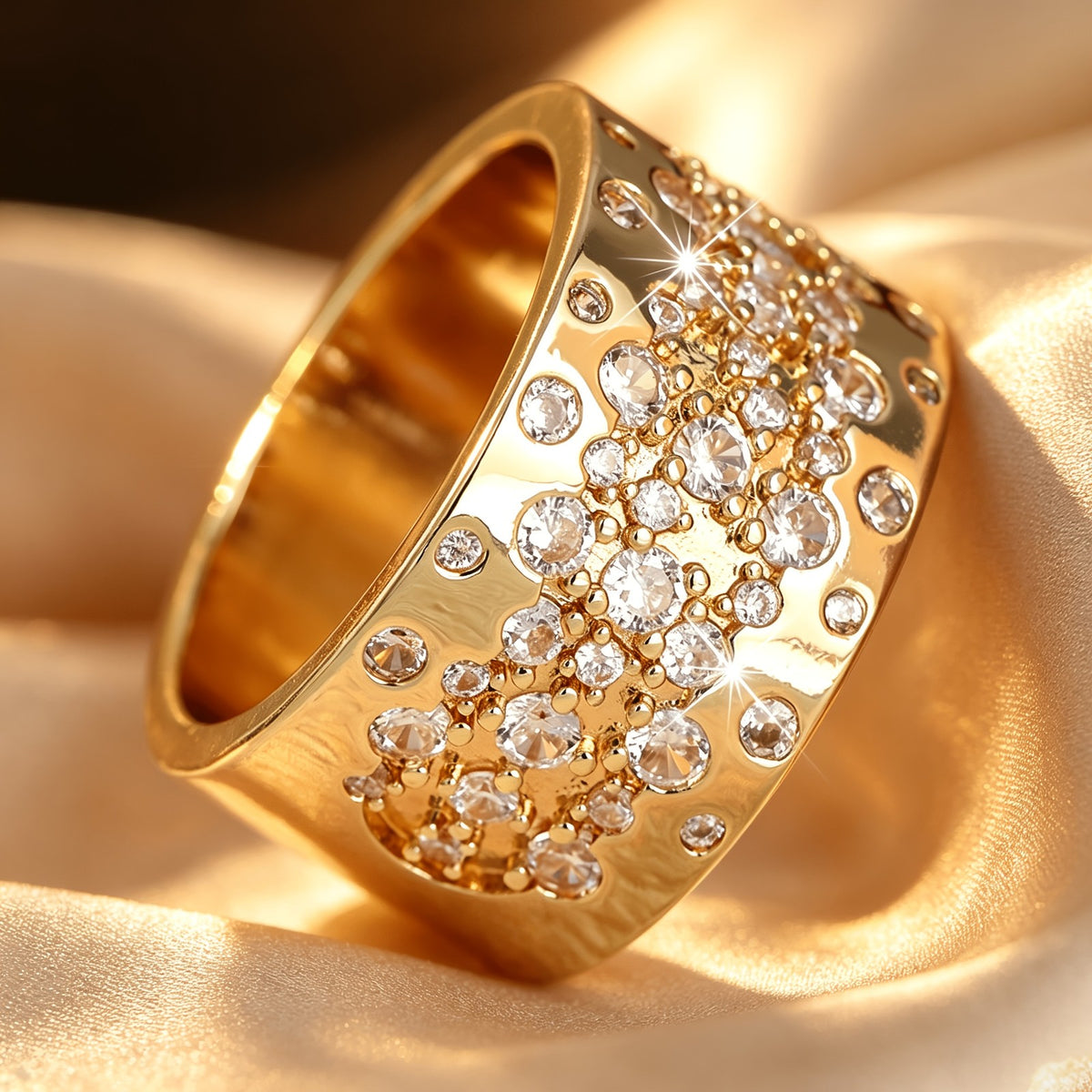Wide Band Irregular Zircon Ring