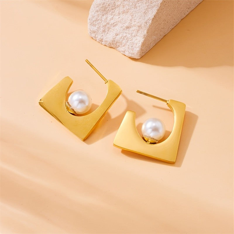 Asymmetric Square Pearl Earrings