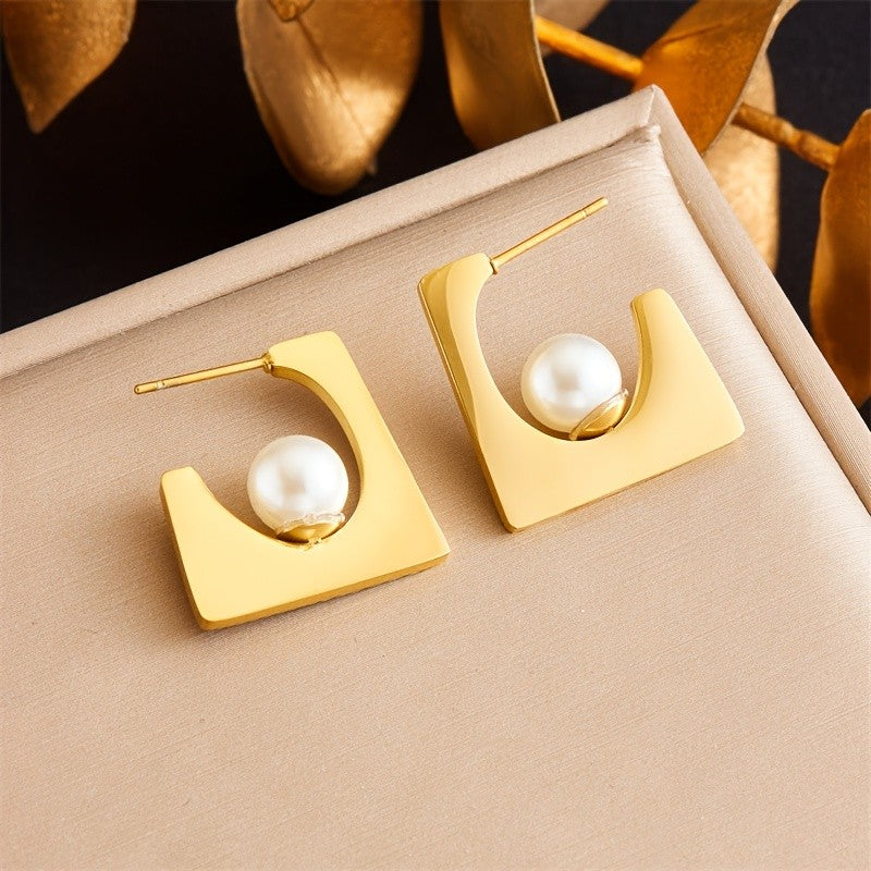 Asymmetric Square Pearl Earrings