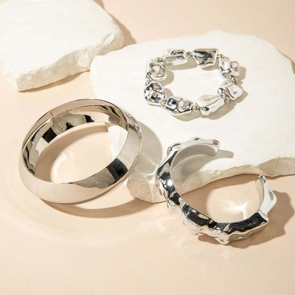 Irregular Geometric Link Bracelet Set