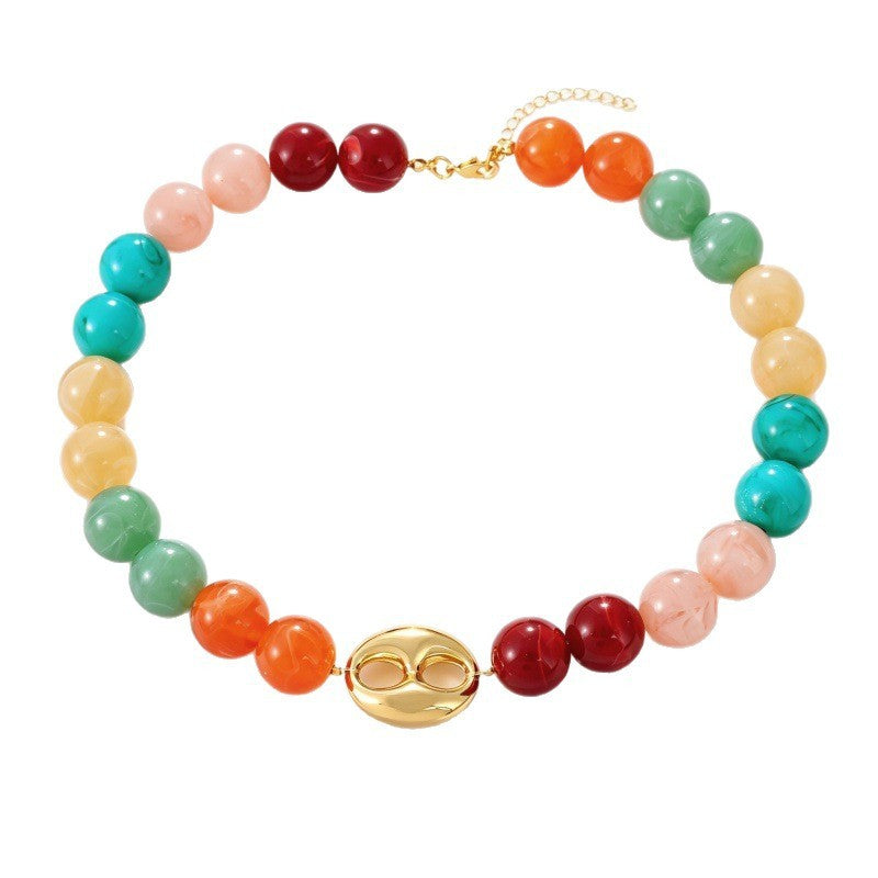 Multicolor Beaded Pig Nose Necklace