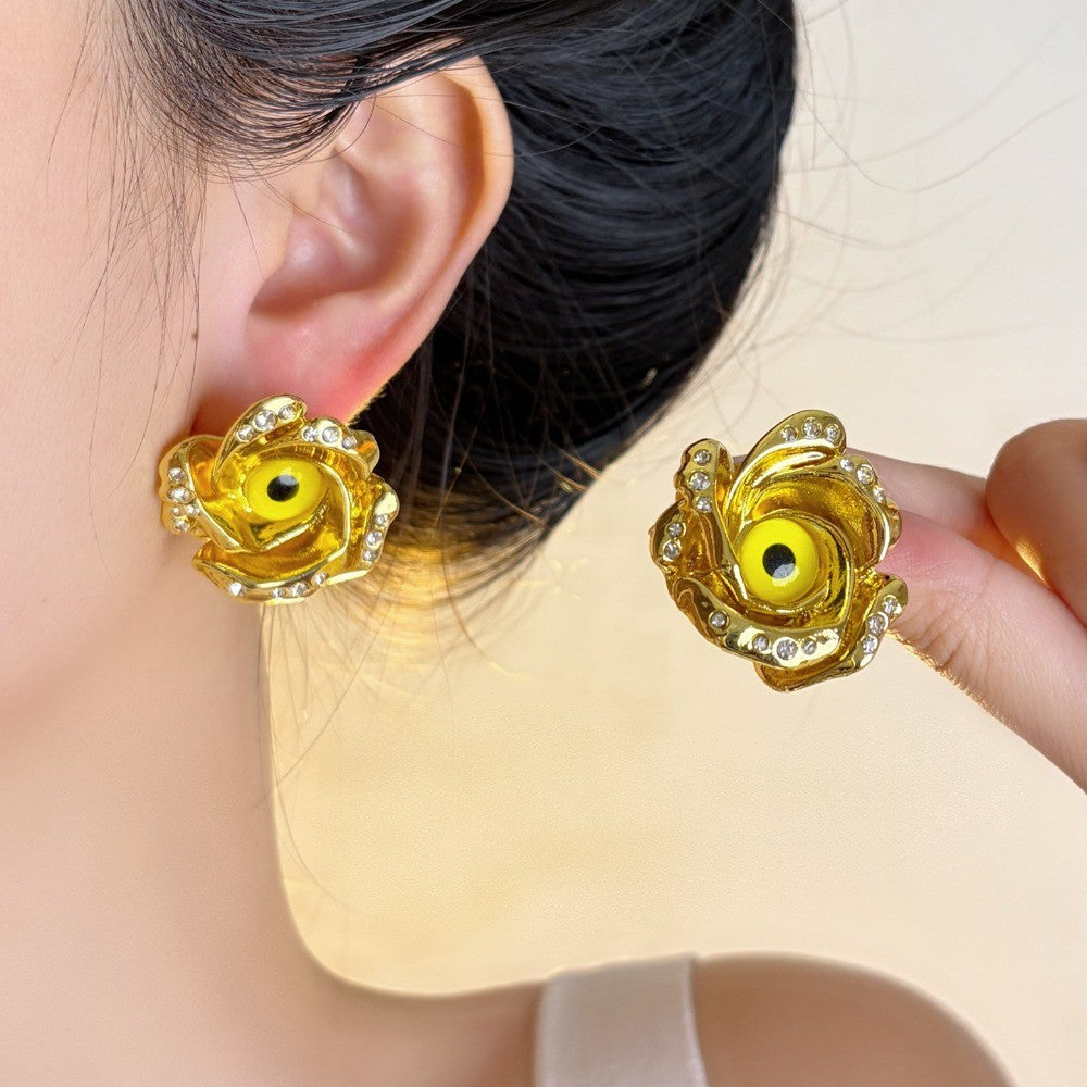 French Rose Evil Eye Stud Earrings