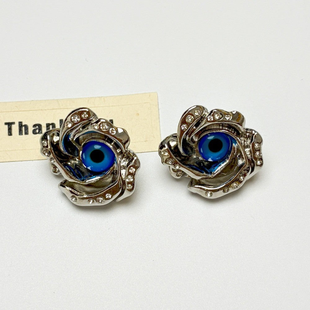 French Rose Evil Eye Stud Earrings