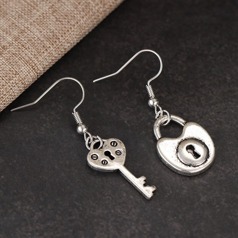 Asymmetric Vintage Lock and Key Earrings