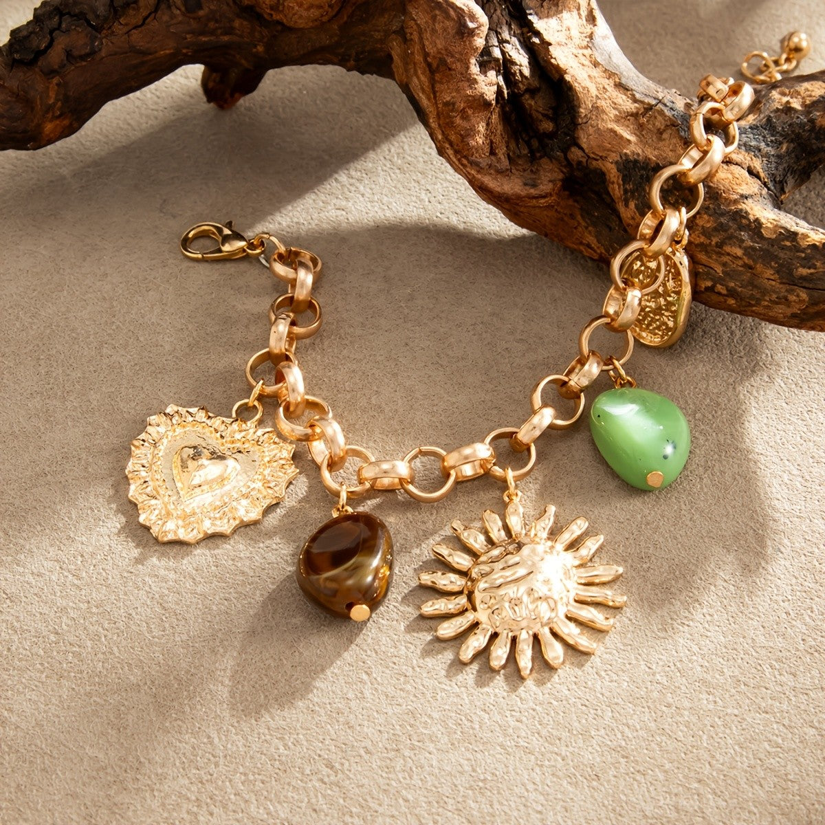 Vintage Sun Charm Link Bracelet
