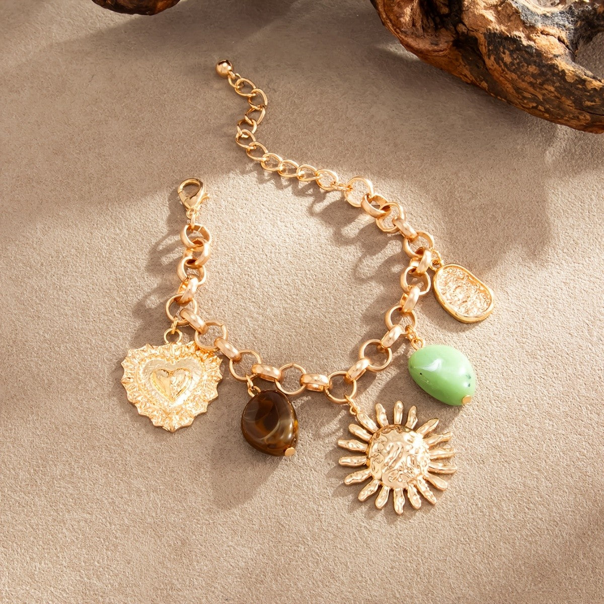 Vintage Sun Charm Link Bracelet