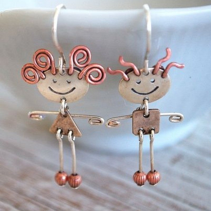 Vintage Boho Stick Figure Drop Earrings