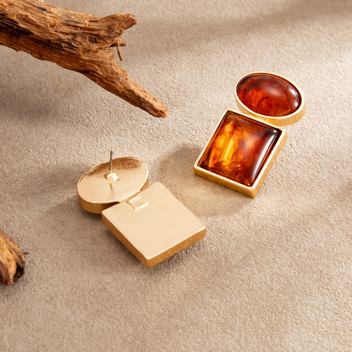Vintage Amber Geometric Drop Earrings