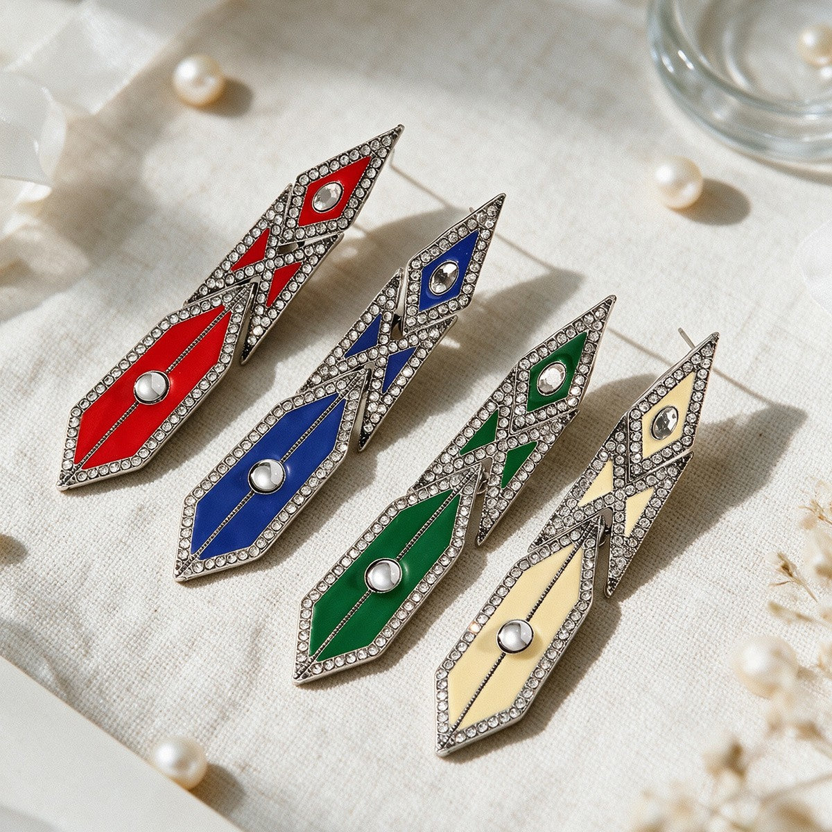 Vintage Geometric Inlay Drop Earrings