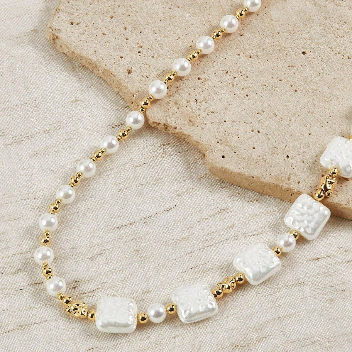 Asymmetric Square Pearl Necklace