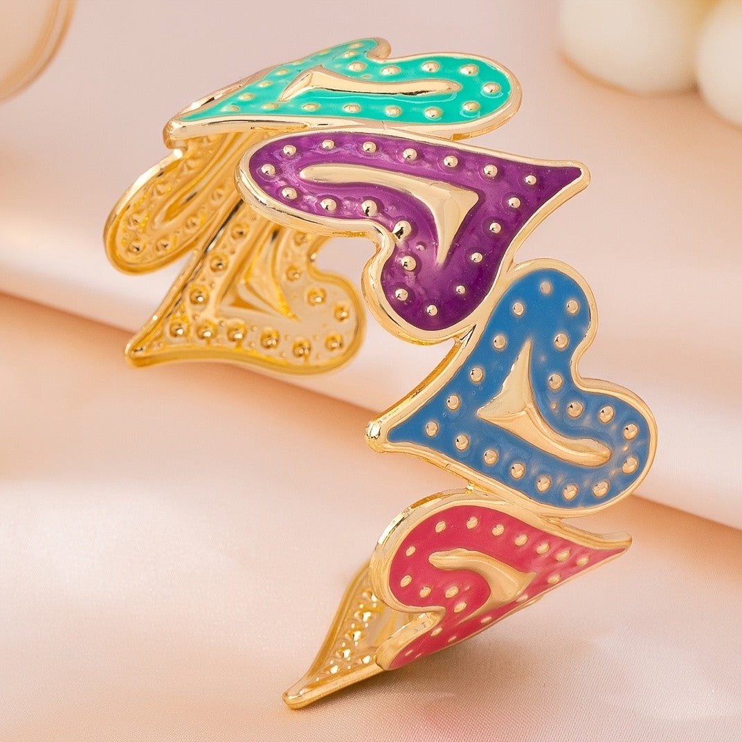 Colorful Enamel Heart Open Cuff Bracelet