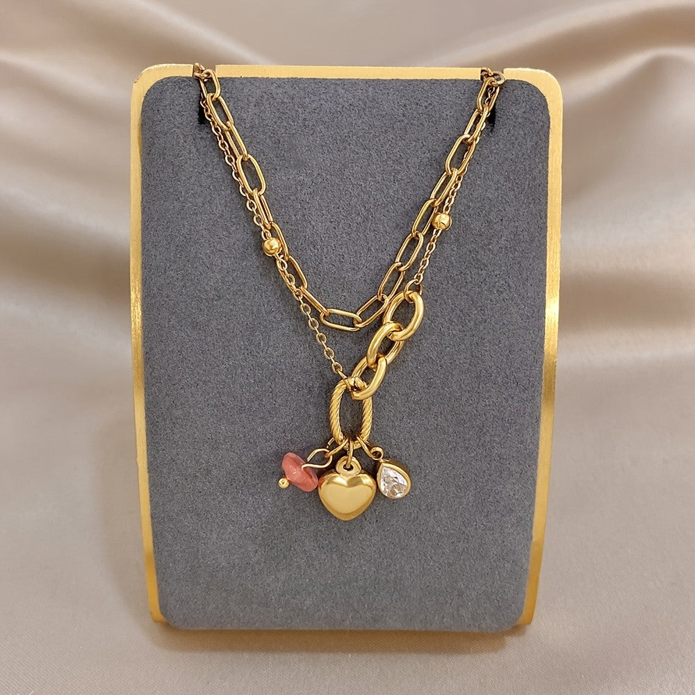 18k Layered Heart Charm Bracelet